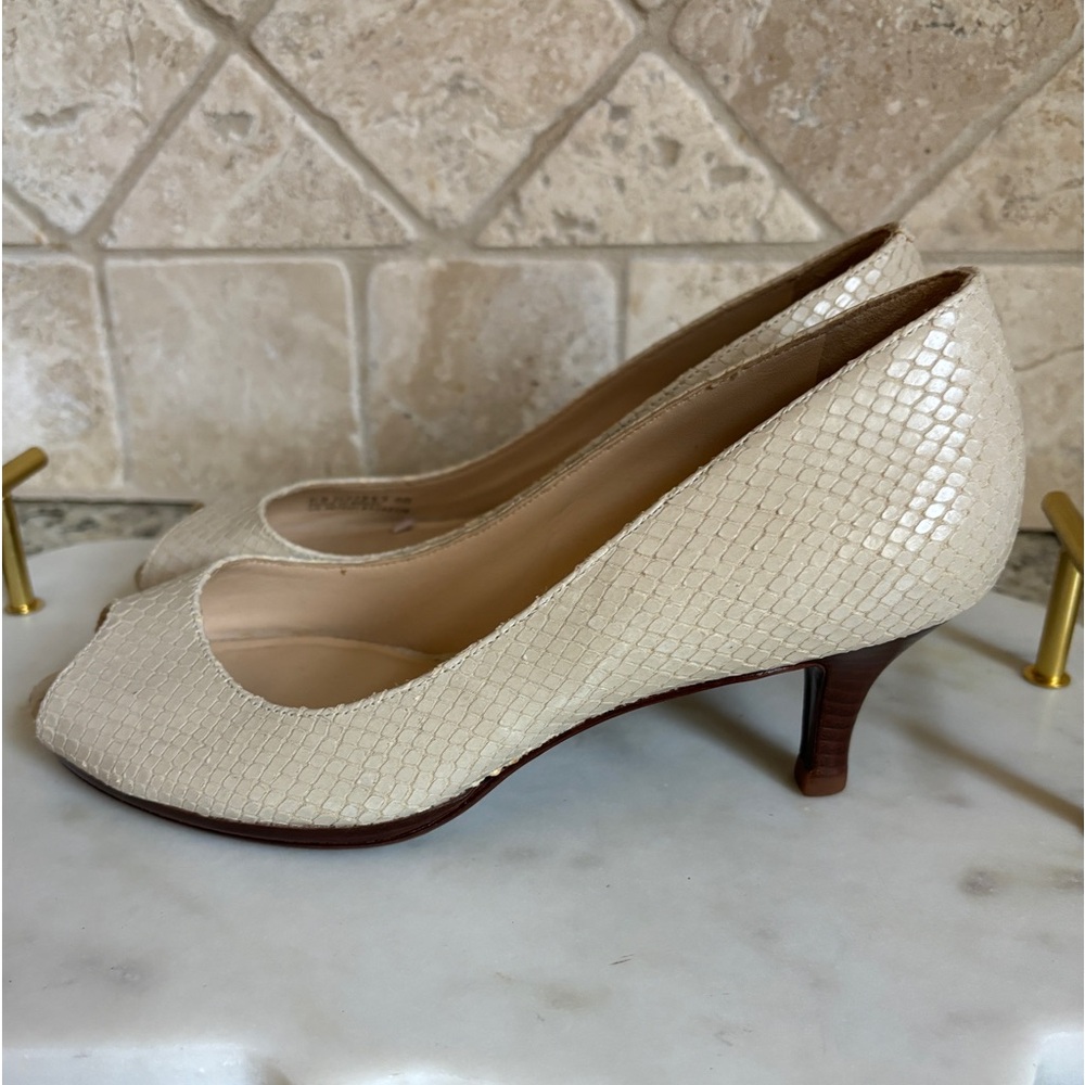 Cole Haan Snakeskin Open Toe Nike Air Cream Kitten Heels 6 - Picture 6 of 15
